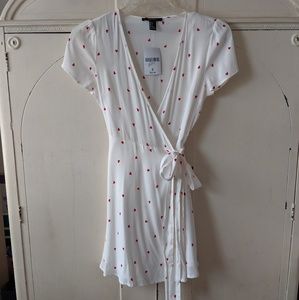 NEW White Wrap Dress with Red Hearts